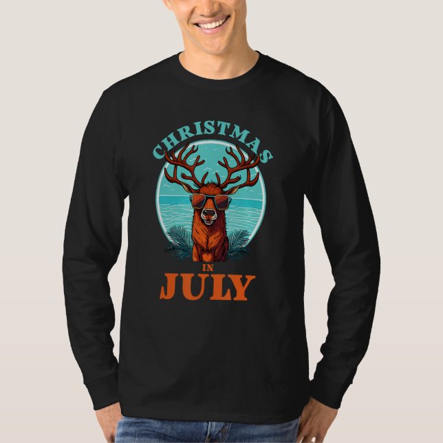 Camiseta Christmas in July Beach Summer Reindeer Beach Bash (Frente)