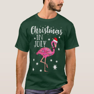 Camiseta Christmas In July Flamingo In Santa Hat Kids Toddl