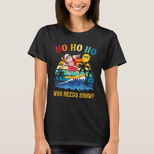 Camiseta Christmas In July Funny Santa Surfing Summer Beach (Frente)
