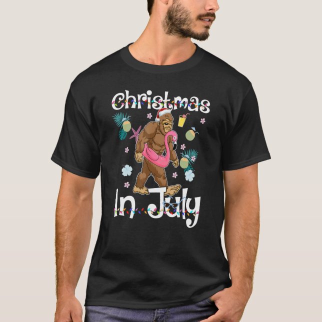 Camiseta Christmas In July Gorilla Flamingo Summer Beach Po (Frente)