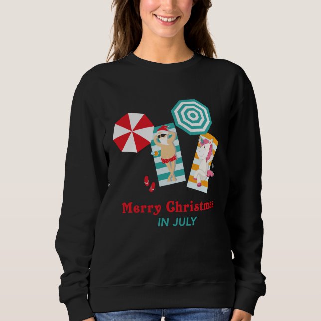 Camiseta Christmas In July  Merry Xmas In July Unicorn (Frente)