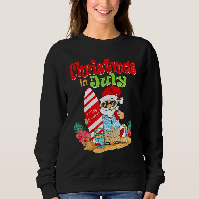 Camiseta Christmas In July  Santa Claus Summer Vacation Bea (Frente)
