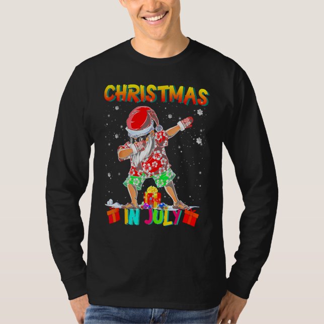 Camiseta Christmas In July  Santa Dabbing Summer Santa Surf (Frente)