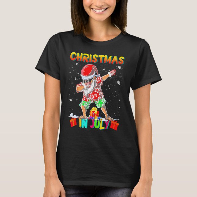 Camiseta Christmas In July  Santa Dabbing Summer Santa Surf (Frente)