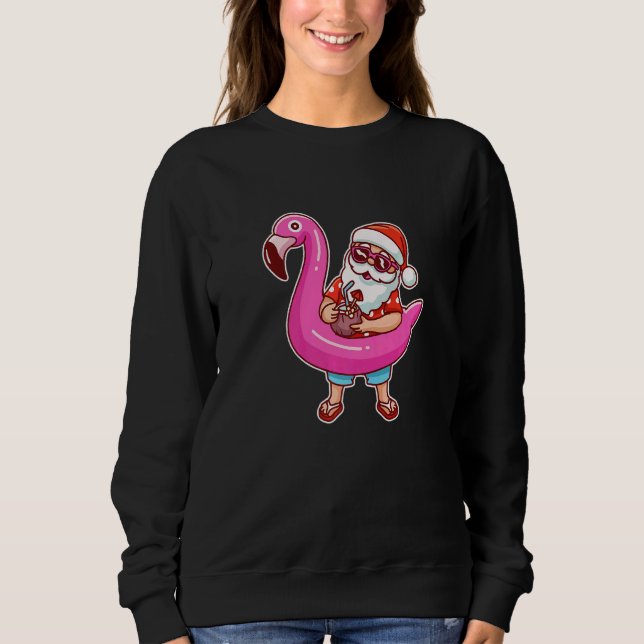 Camiseta Christmas In July  Santa Flamingo Summer Hawaiian  (Frente)