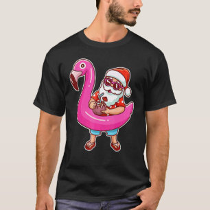 Camiseta Christmas In July   Santa Flamingo Summer Hawaiian