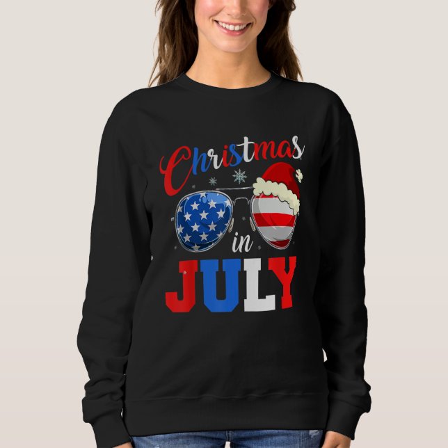 Camiseta Christmas In July Santa Hat Sunglasses Summer Cele (Frente)