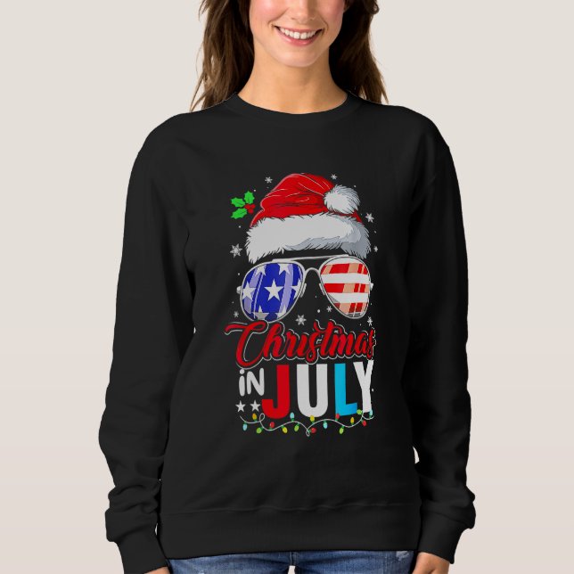 Camiseta Christmas In July Santa Hat Sunglasses Summer Cele (Frente)