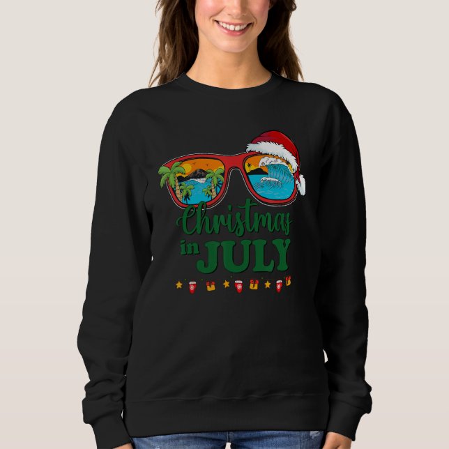 Camiseta Christmas in July Santa Hat Sunglasses Summer Vaca (Frente)