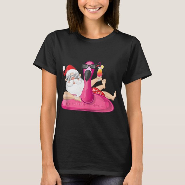 Camiseta Christmas in July Santa Hawaii Flamingo Summer Vac (Frente)