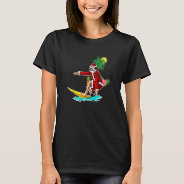 Camiseta Christmas In July Santa Hawaiian Summer Surf Surfi (Frente)