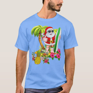 Camiseta Christmas in July Santa Hawaiian Surfing  Summer S