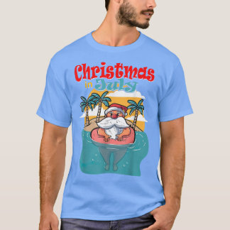Camiseta Christmas In July Santa Palm Tree Sun Beach Summer