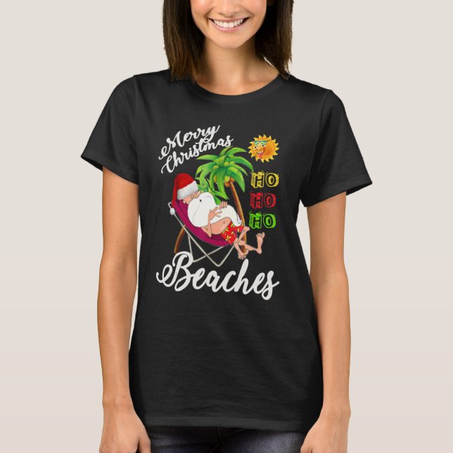 Camiseta Christmas In July  Santa Surfing Summer Beach Vaca (Frente)