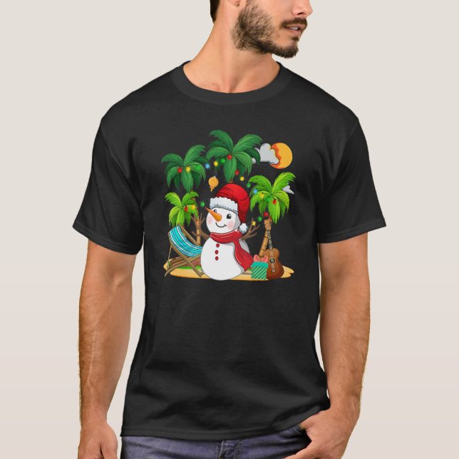 Camiseta Christmas In July Snowman On Palm Tree Tropical Be (Frente)