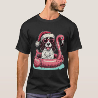 Camiseta Christmas in July Springer Spaniel Santa Flamingo 
