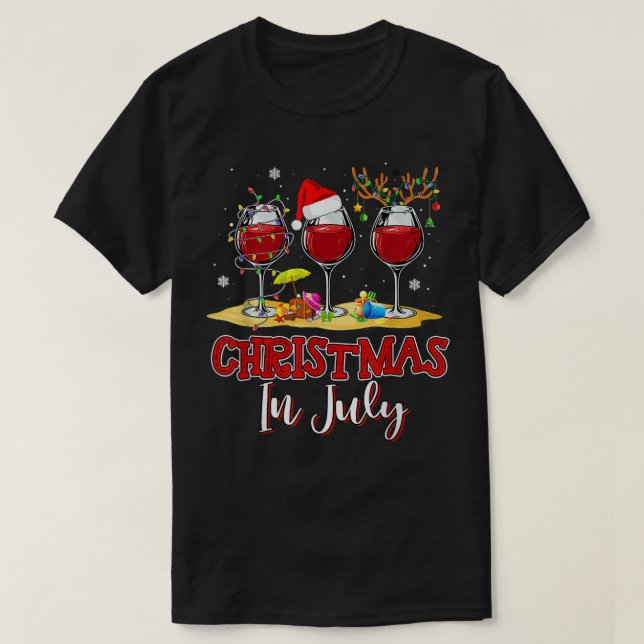 Camiseta Christmas in July Three Glass Of Red Wine Summer 2 (Frente do Design)