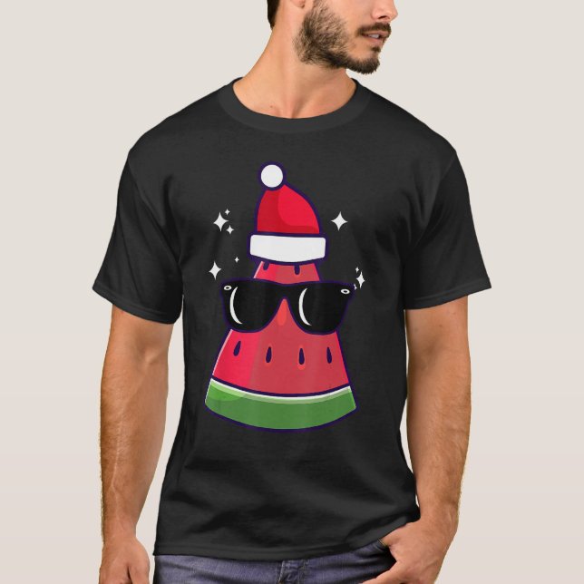 Camiseta Christmas In July Watermelon Summer Santa Xmas Cut (Frente)