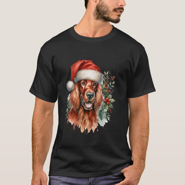 Camiseta Christmas Irish Setter Dog Watercolor Artwork  (Frente)