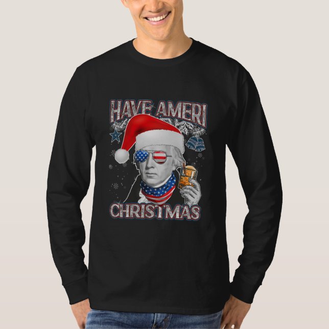 Camiseta Christmas James Madison Santa Hat Bandeira America (Frente)