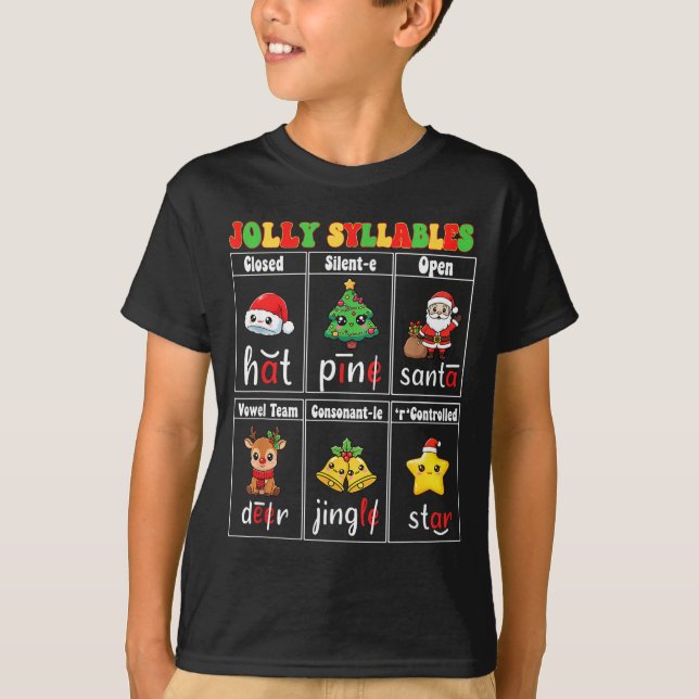 Camiseta Christmas Jolly Syllables Teacher Students Funny S (Frente)