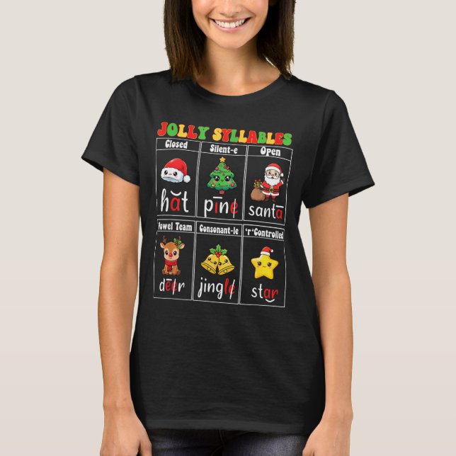 Camiseta Christmas Jolly Syllables Teacher Students Funny S (Frente)