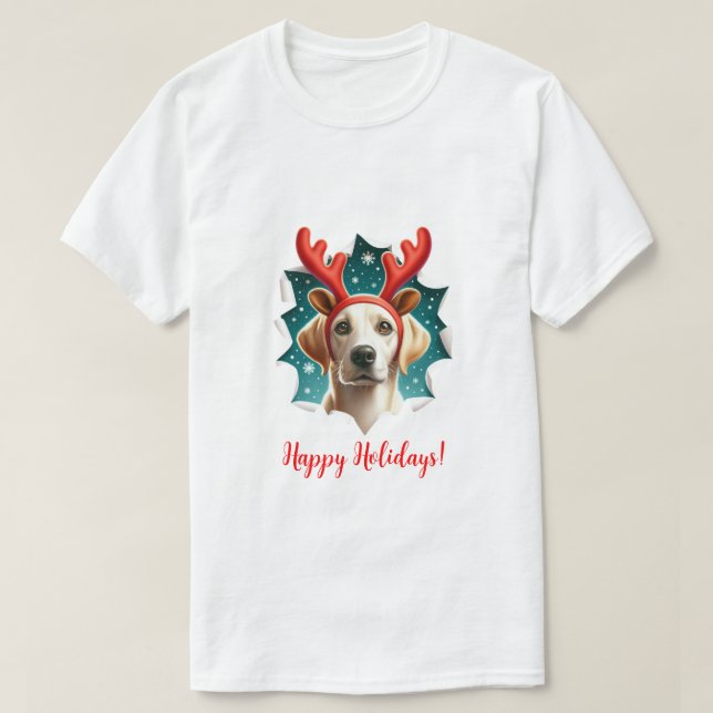 Camiseta Christmas Labrador Retriever Reindeer (Frente do Design)