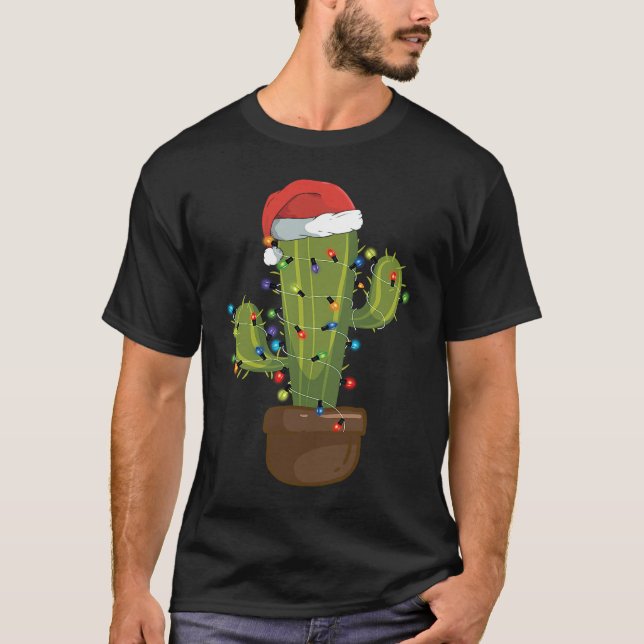 Camiseta Christmas Lights Cactus Santa Hat  Xmas Cactus (Frente)