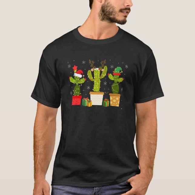 Camiseta Christmas Lights Cactus   Xmas Pajama Holiday (Frente)