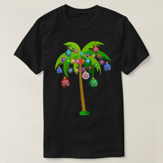 Camiseta Christmas Lights Palm Tree Funny Hawaii Beach Trop (Frente do Design)
