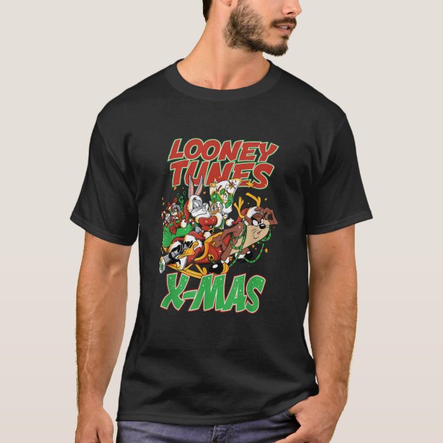 Camiseta Christmas Looney Tunes Tax Reindeer Sleigh Bugs Da (Frente)