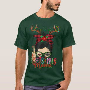 Camiseta Christmas Mama Mom Santa Reindeer Messy Bun Xmas P