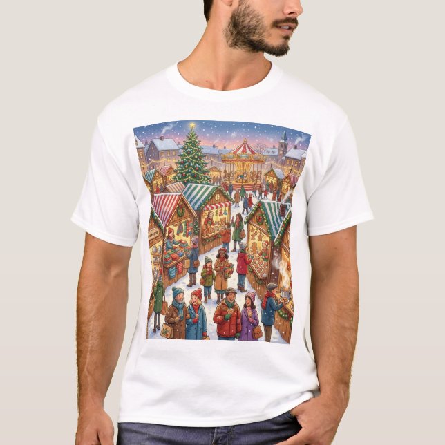 Camiseta Christmas Market Magic – A Festive Town Square (Frente)