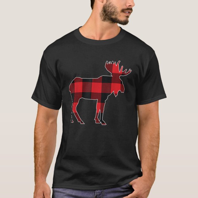 Camiseta Christmas Men Kids Boys Moose Red Buffalo Plaid  (Frente)