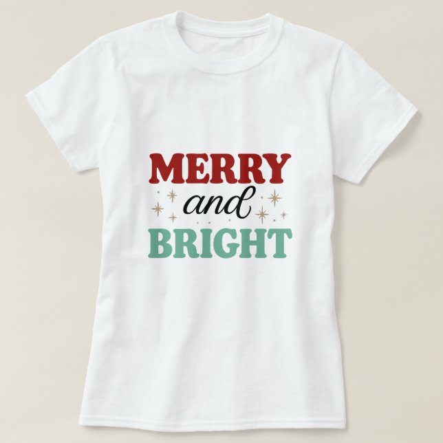 Camiseta christmas merry and bright pink red modern font T- (Frente do Design)