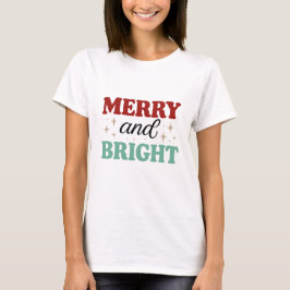 Camiseta christmas merry and bright pink red modern font T-