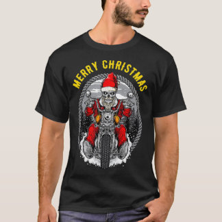 Camiseta Christmas Motorcycle Santa Claus Biker Rider Skull