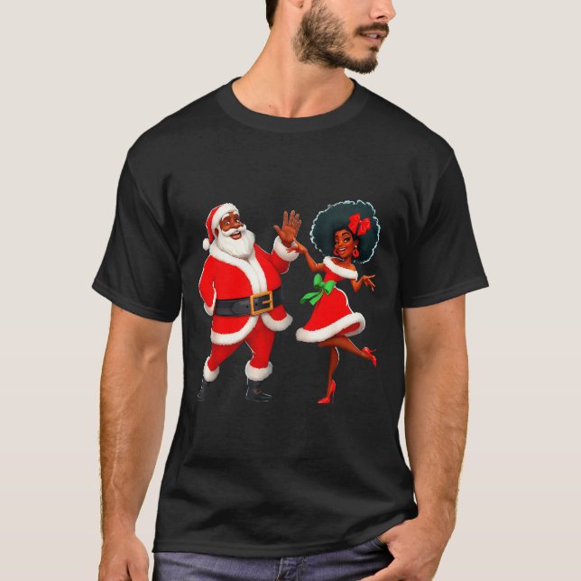 Camiseta Christmas Mr Santa Mrs Claus Dancing African Ameri (Frente)