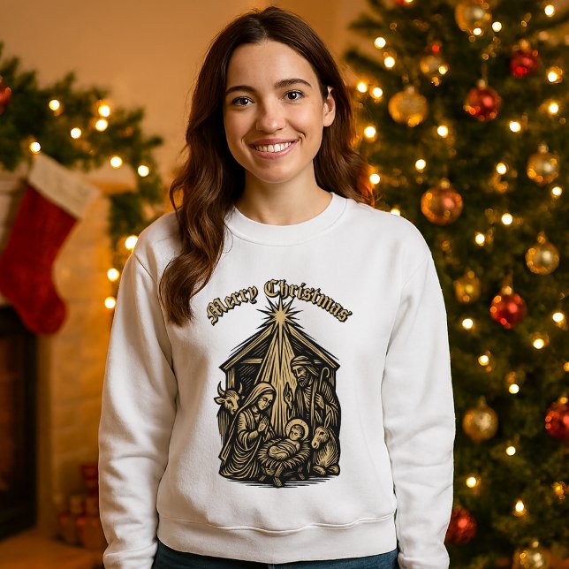 Camiseta Christmas Nativity Retro Medieval Woodcut (Criador carregado)