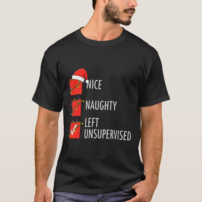 Camiseta Christmas Nice Naughty Left Unsupervised Naughty O (Frente)