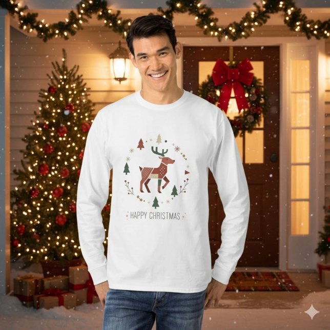 Camiseta Christmas Nordic Geometric Reindeer (Criador carregado)