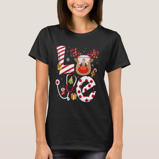 Camiseta Christmas Nurse Love NICU RN ER Santa Reindeer Nur (Frente)