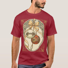 Camiseta Christmas Ornaments Beige and Red Art Nouveau