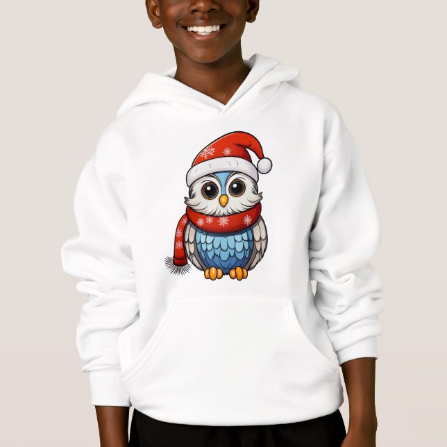 Camiseta Christmas Owl – Festive Hoodie for Kids and Teens (Frente)