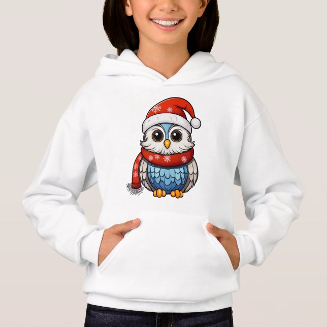 Camiseta Christmas Owl – Festive Hoodie for Kids and Teens (Frente)