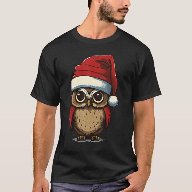 Camiseta Christmas Owl with Christmas hat Owl Owner (Frente)