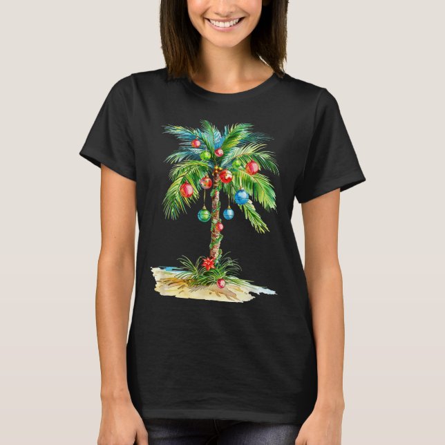 Camiseta Christmas Palm Tree Light Hawaiian Trocal Xmas Men (Frente)