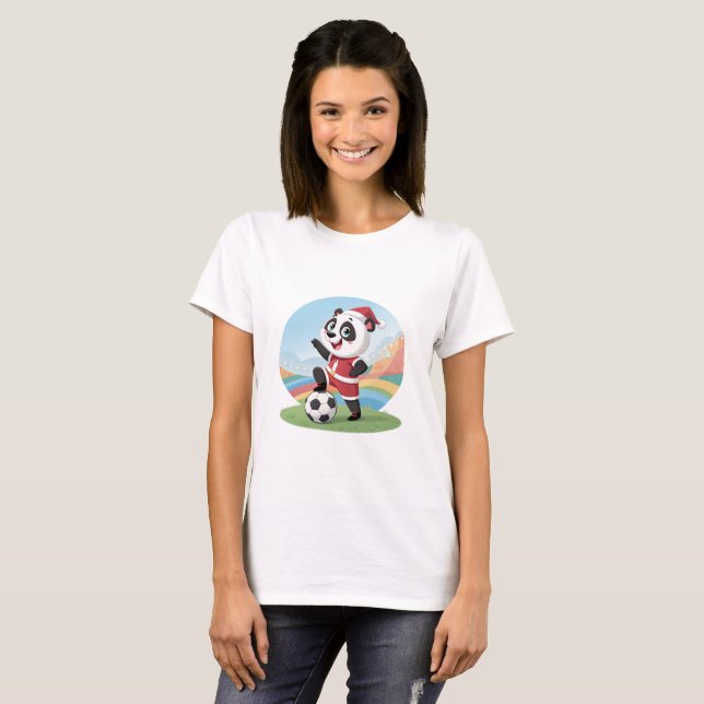 Camiseta Christmas Panda with Christmas Hat and Soccer Ball (Frente Completa)