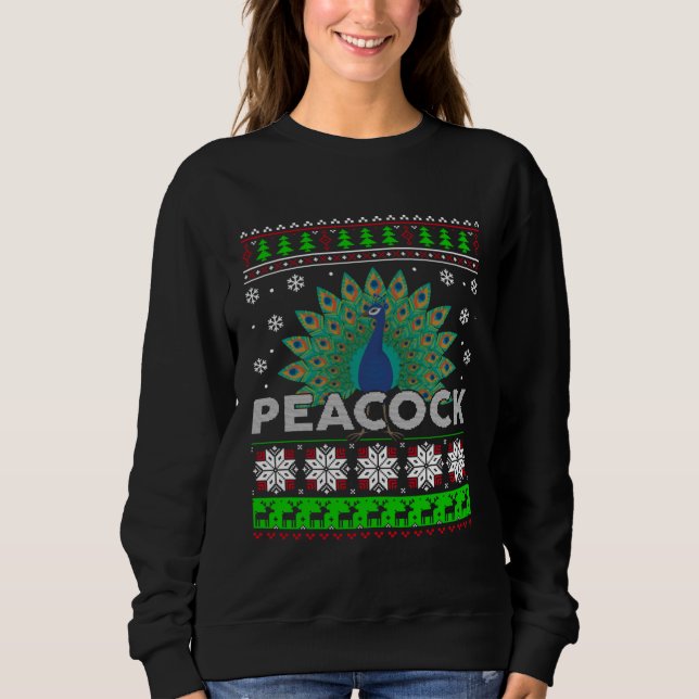 Camiseta Christmas Peacock Ugly Sweater Xmas  For Women Gir (Frente)