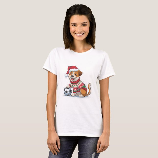 Camiseta Christmas Puppy with Soccer Ball (Frente Completa)
